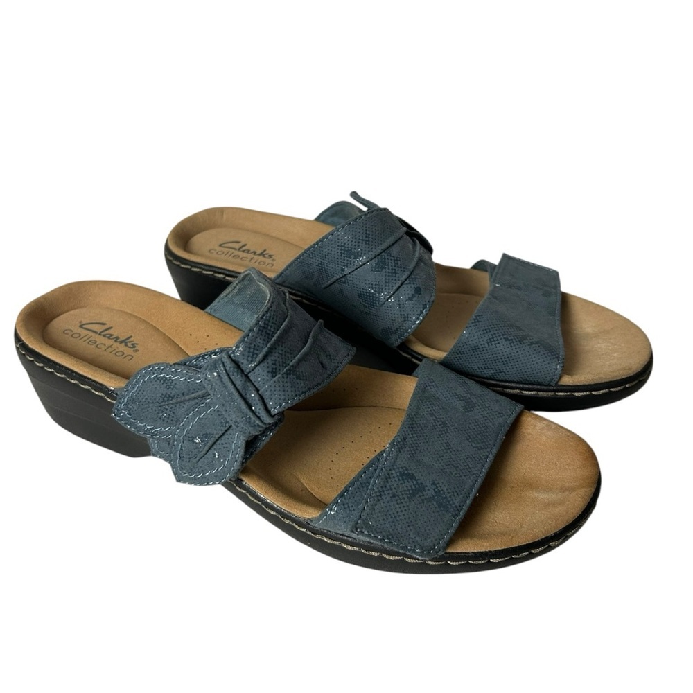 Clarks collection Women's Merliah Blue SANDAL Wedge slip on size 10M